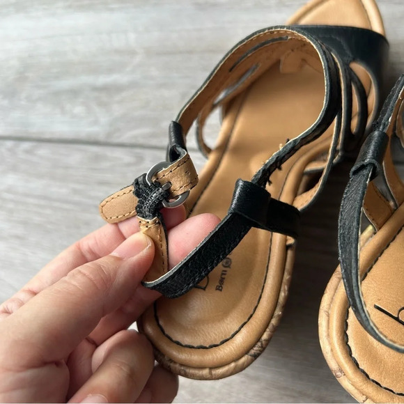 BOC Born Concept Black Leather Wedge Heels Sandals - Picture 15 of 16